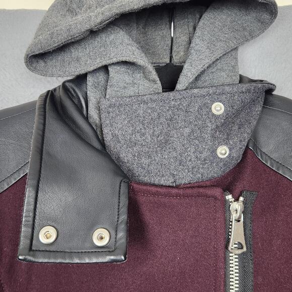 Marc New York Andrew Marc Coat Womens 2 Burgundy Wool Blend Hooded Asym Zip - Picture 10 of 16